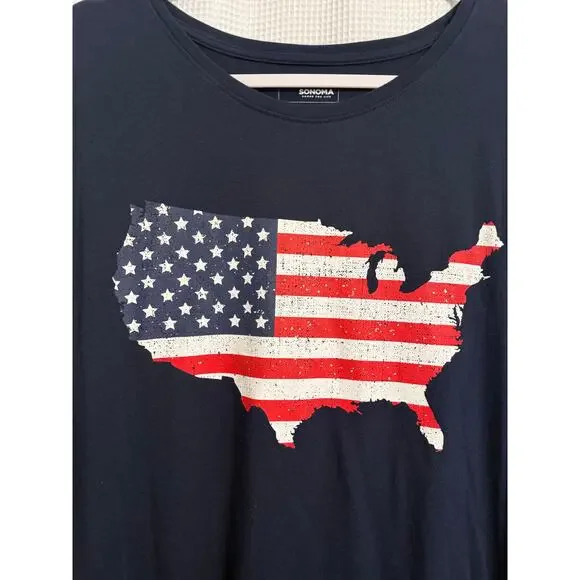 Sonoma Women's Plus Size 2X Patriotic USA Flag Short Sleeve Comfy T-Shirt - Picture 3 of 6